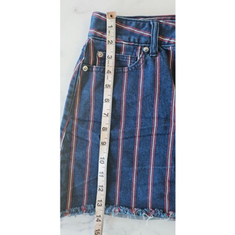 AE Striped Denim Mini Skirt 4 Navy Blue Red High Rise Beachy Nautical Preppy - Picture 7 of 8